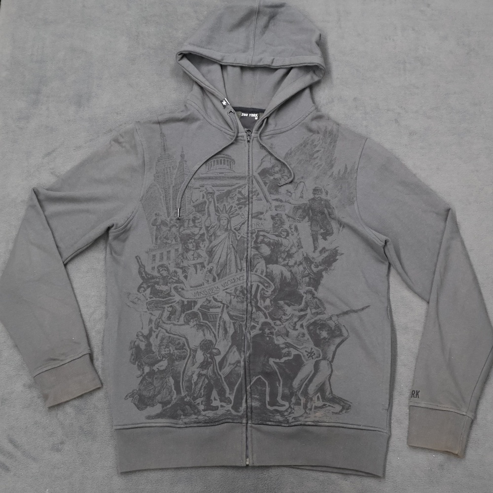 Rare Vintage Streatwear Y2K Zoo York Graphic Zip Hoodie Statue of Liberty